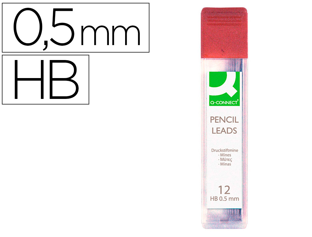 MINAS Q-CONNECT GRAFITO 0,5 MM HB ESTUCHE DE 12 MINAS