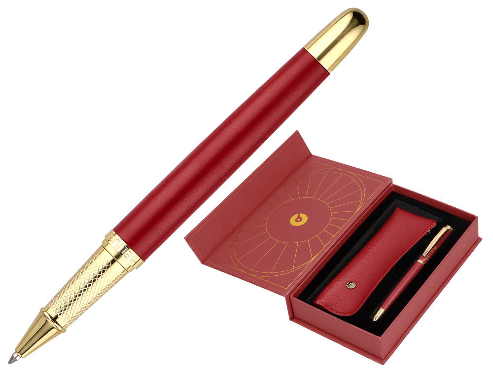 BOLIGRAFO Y ESTUCHE BELIUS SOIREE COLOR ART DECO GRANATE Y DORADO TINTA AZUL CAJA DE DISEÑO