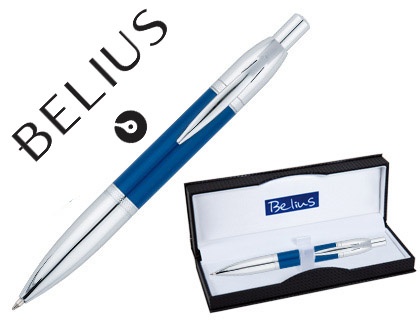 BOLIGRAFO BELIUS PERPIGNAN LACADO AZUL CON ADORNOS CROMADOS EN ESTUCHE