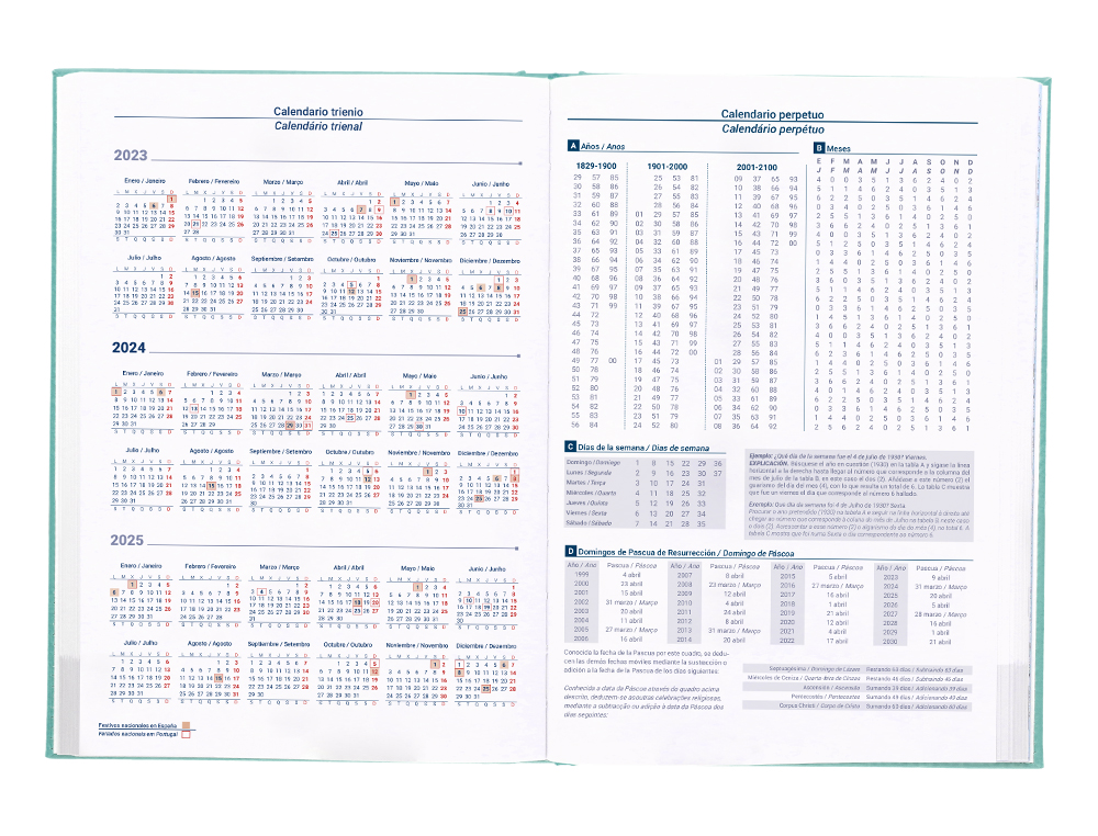 AGENDA ENCUADERNADA LIDERPAPEL CRETA 15X21 CM 2024 SEMANA VISTA COLOR TURQUESA PAPEL 70 GR