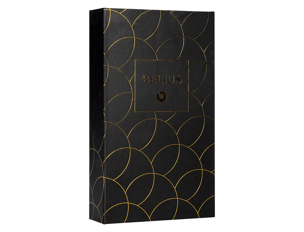 BOLIGRAFO Y ESTUCHE BELIUS PASSION DOR ALUMINIO TEXTURA CEPILLADA COLOR NEGRO Y DORADO TINTA AZUL CAJA DISEO