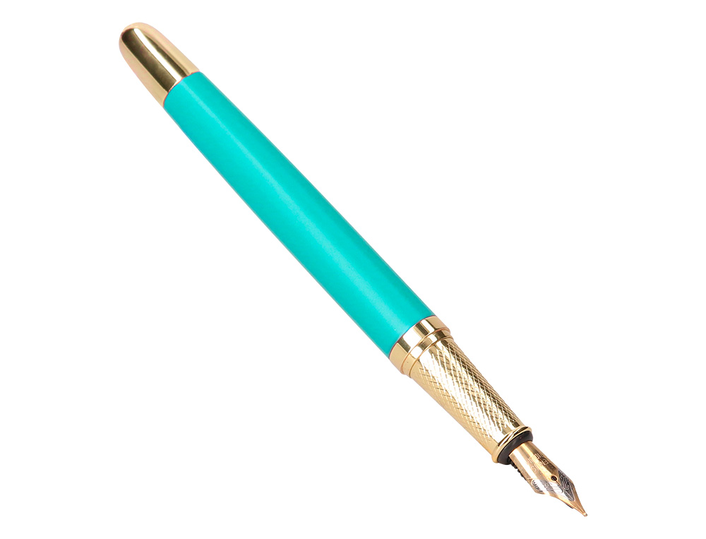 PLUMA Y ESTUCHE BELIUS SOIREE COLOR ART DECO TURQUESA DORADO TINTA AZUL CAJA DE DISEO