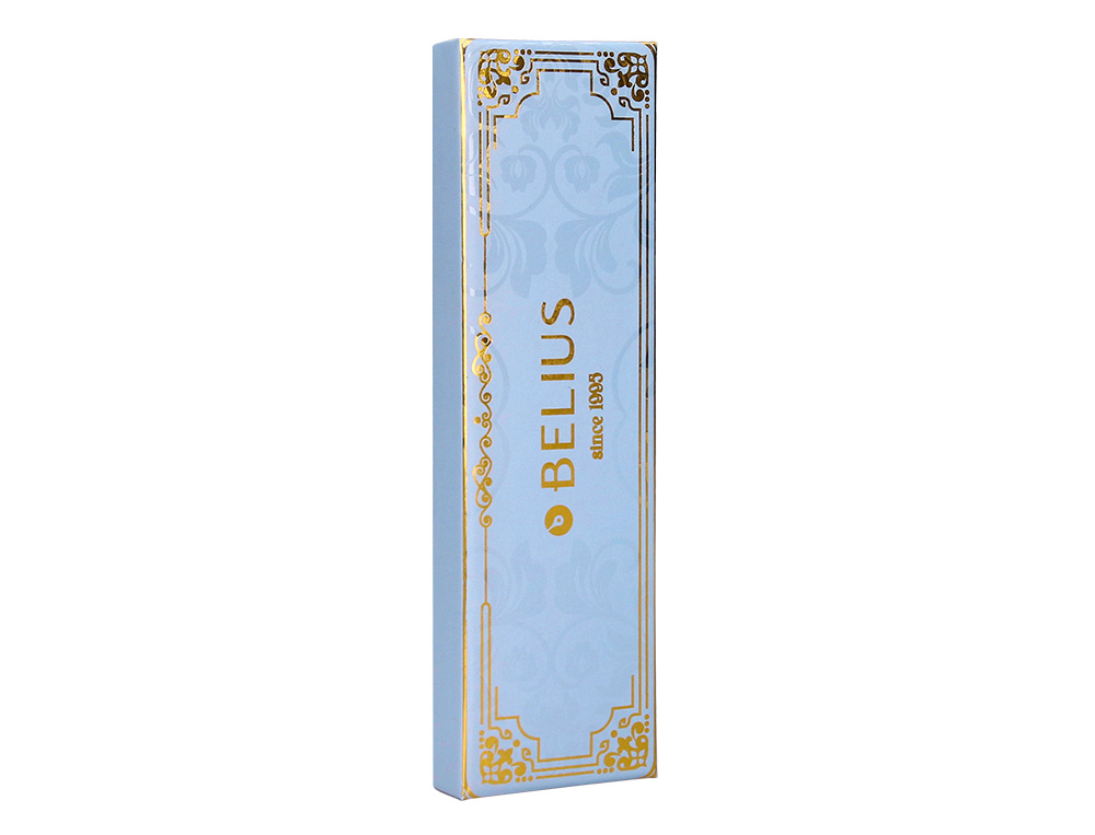 BOLIGRAFO BELIUS MACARON BLISS FORMA HEXAGONAL COLOR CELESTE Y DORADO TINTA AZUL CAJA DE DISEO
