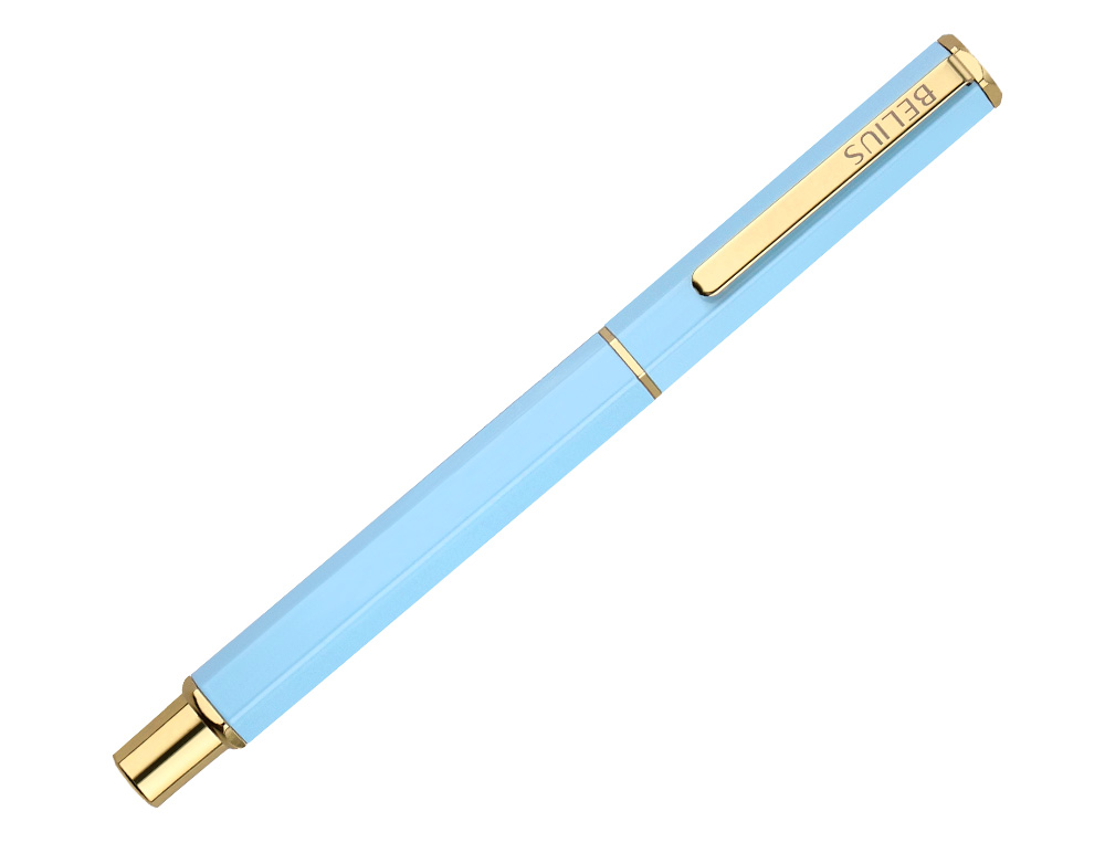 BOLIGRAFO BELIUS MACARON BLISS FORMA HEXAGONAL COLOR CELESTE Y DORADO TINTA AZUL CAJA DE DISEO