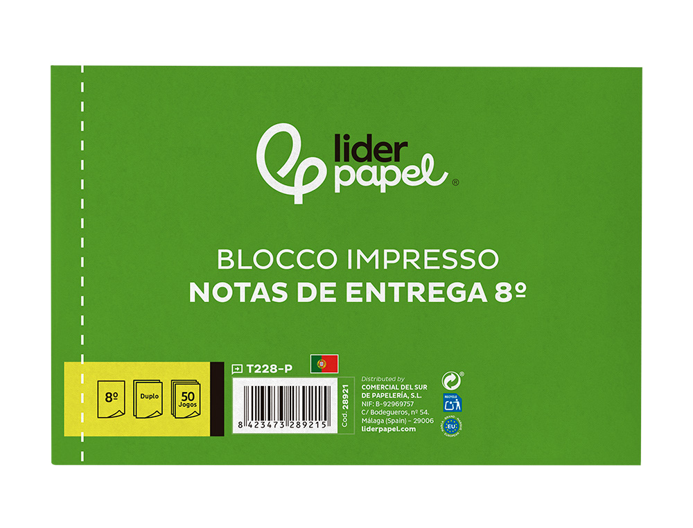 TALONARIO LIDERPAPEL ENTREGAS OCTAVO APAISADO 228 DUPLICADO -TEXTO EN PORTUGUES