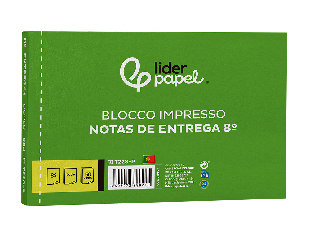 TALONARIO LIDERPAPEL ENTREGAS OCTAVO APAISADO 228 DUPLICADO -TEXTO EN PORTUGUES