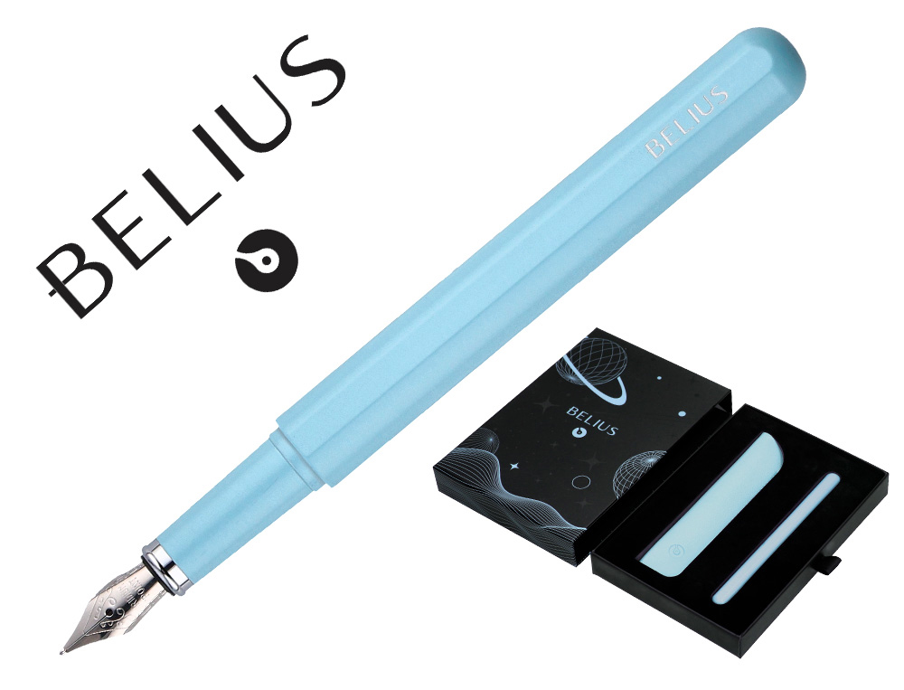 PLUMA Y FUNDA DE SIMILPIEL BELIUS SPACE B COLOR MINIMALISTA AZUL TINTA AZUL CAJA DE DISEO