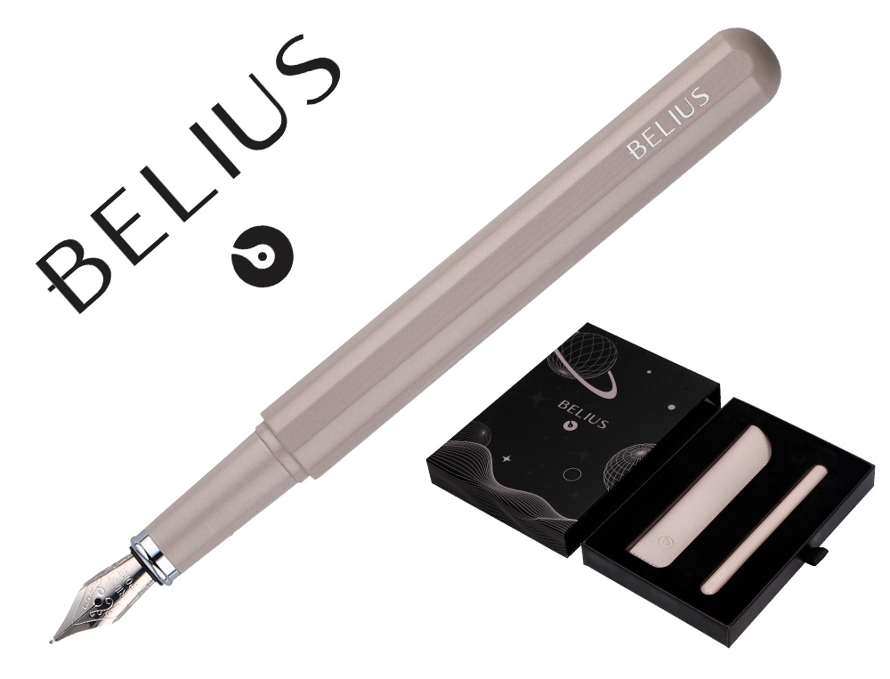 PLUMA Y FUNDA DE SIMILPIEL BELIUS SPACE B COLOR MINIMALISTA GRIS TINTA AZUL CAJA DE DISEO