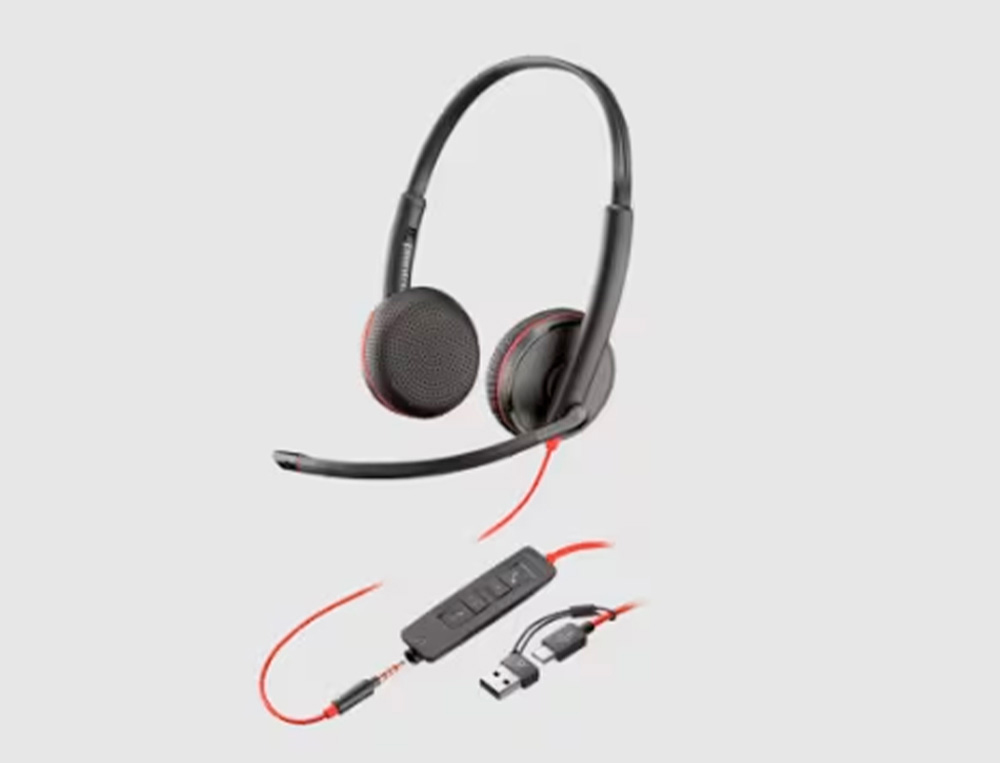 AURICULAR PLANTRONICS BLACKWIRE 3320 DIADEMA BIAURAL CABLE USB-A CON MICROFONO