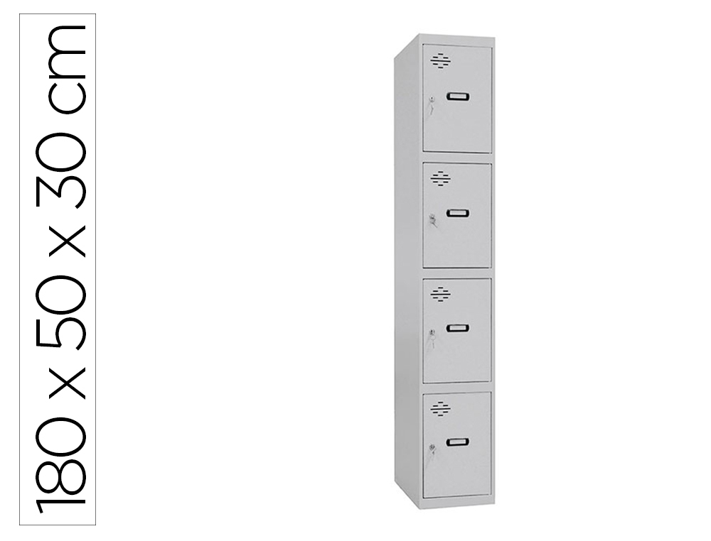 TAQUILLA METALICA SIMONLOCKER 4 PUERTAS CON CERRADURA RESPIRADERO Y ETIQUETERO GRIS 1800X500X300 MM