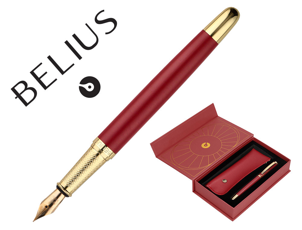 PLUMA Y ESTUCHE BELIUS SOIREE COLOR ART DECO GRANATE Y DORADO TINTA AZUL CAJA DE DISEO