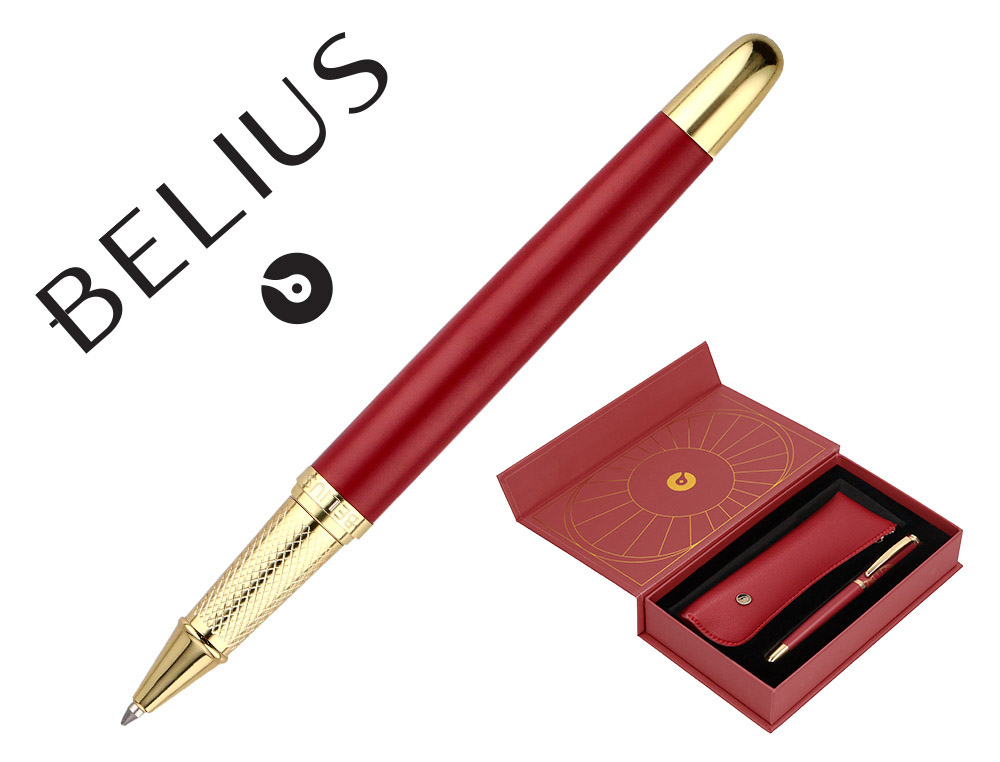 BOLIGRAFO Y ESTUCHE BELIUS SOIREE COLOR ART DECO GRANATE Y DORADO TINTA AZUL CAJA DE DISEO