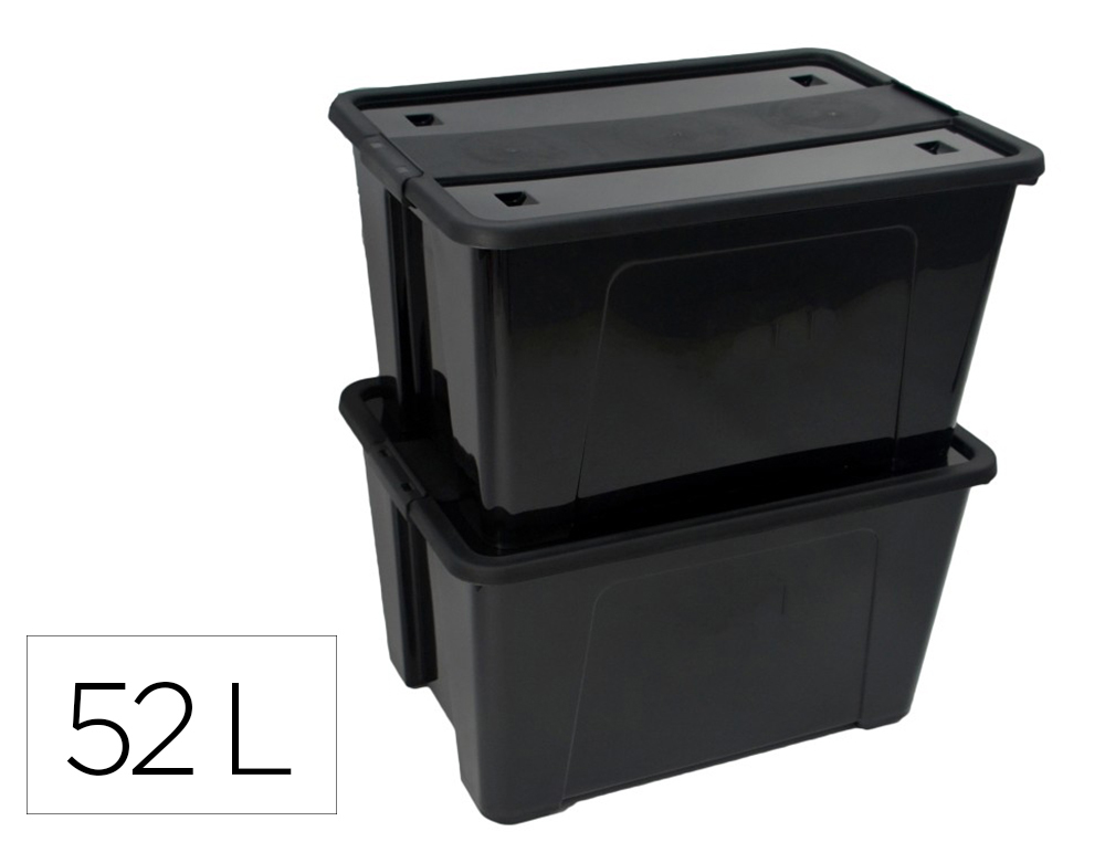 CAJA DE ALMACENAJE ARCHIVO 2000 POLIPROPILENO 52 LITROS APILABLE Y ENCAJABLE CON TAPA Y RUEDAS COLOR NEGRO